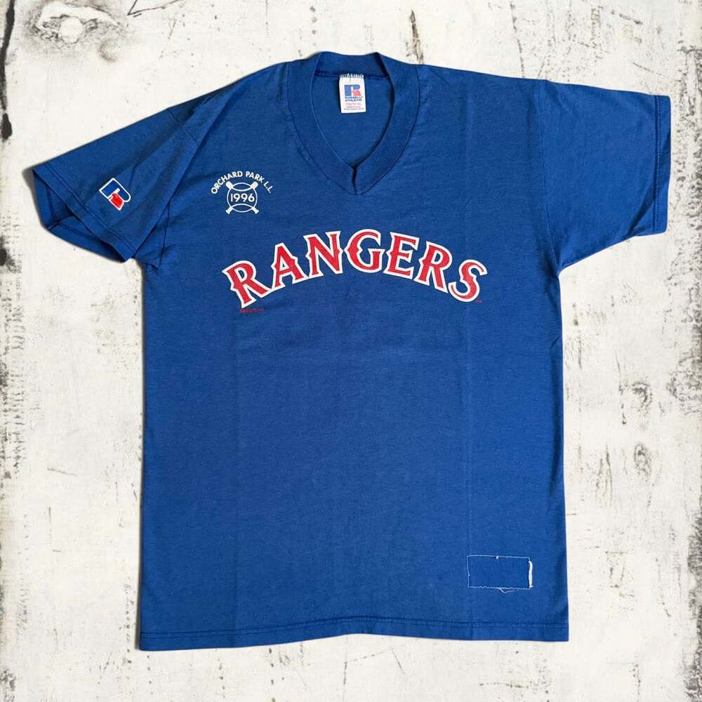 Vintage 1995 Orchard Park L.L. Rangers Baseball V-Neck Tee by Russell Athletic